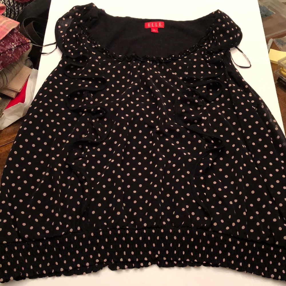 Elle Black Polka Dot Ruffle Blouse